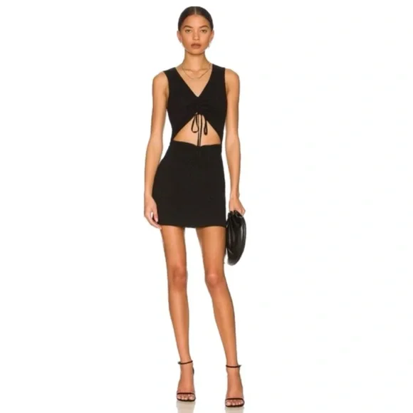 Free People Cutout V-Neck Mini Dress in Black - Picture 1 of 5